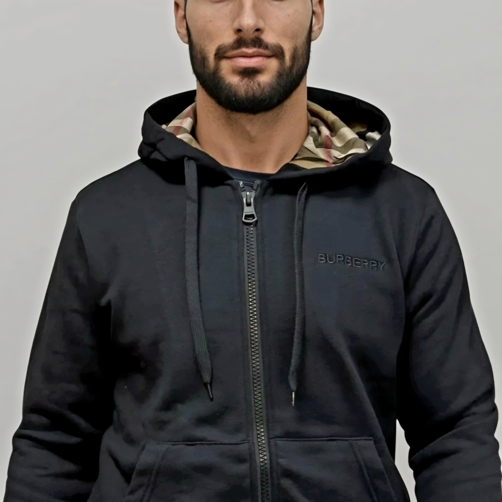 Replication Of Burberry Navy Hoodie with Plaid Lining